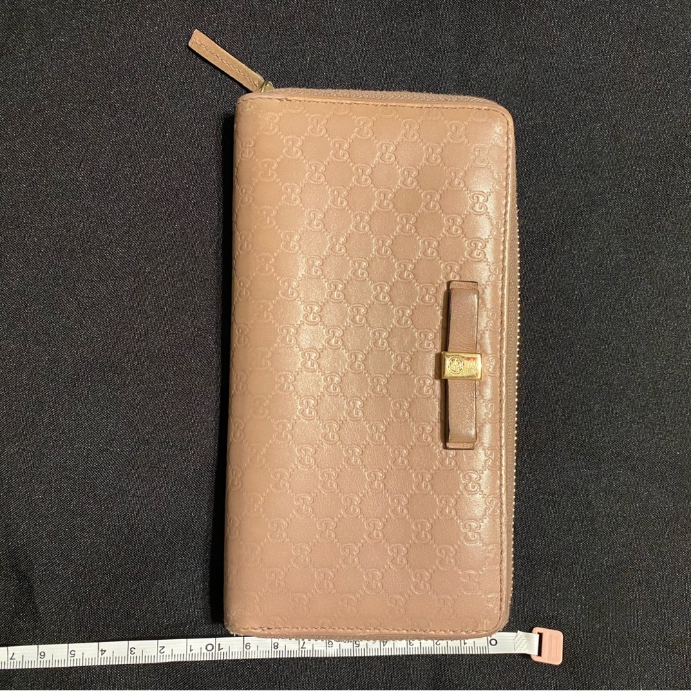 Gucci GUCCISSIMA Dusty Pink Long Wallet with Bow